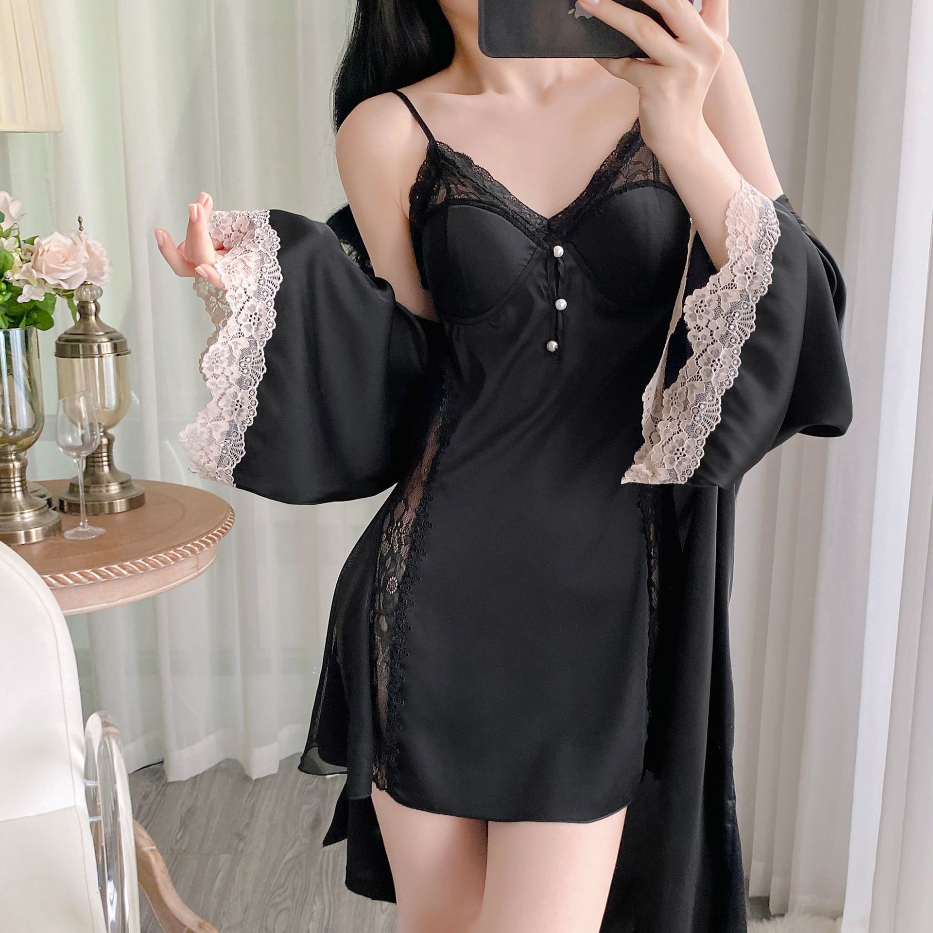 Ice Silk Suspender Skirt Night Suit - Image 5