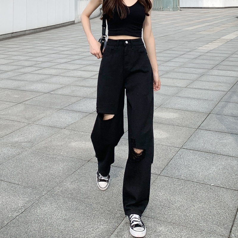 Women's Wide Leg Ripped Summer Jeans - Image 2