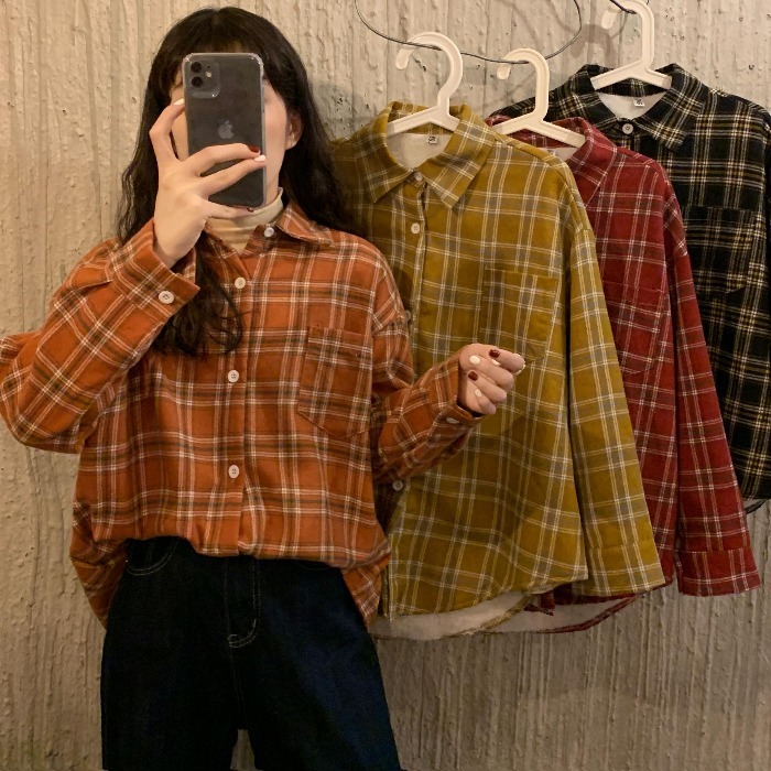 Retro Plaid Shirt Blouse
