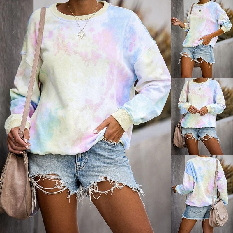 Explosive round neck long sleeve tie dye sweater