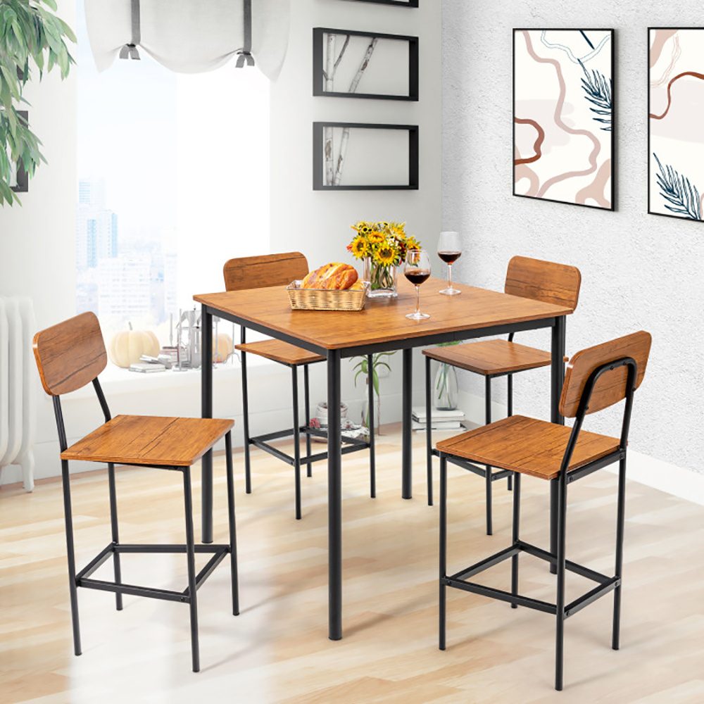 5 Pieces Industrial Dining Table Set With Counter