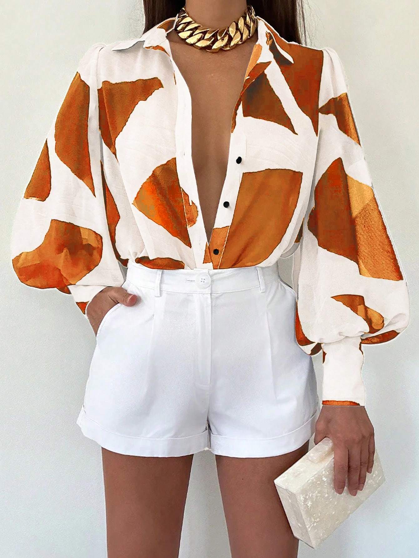 Print Blouse With Shirt Collar - Image 3