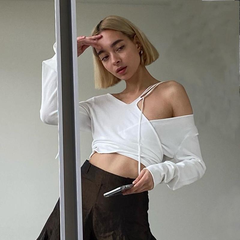 Spliced Long-sleeved T-shirts And Tops