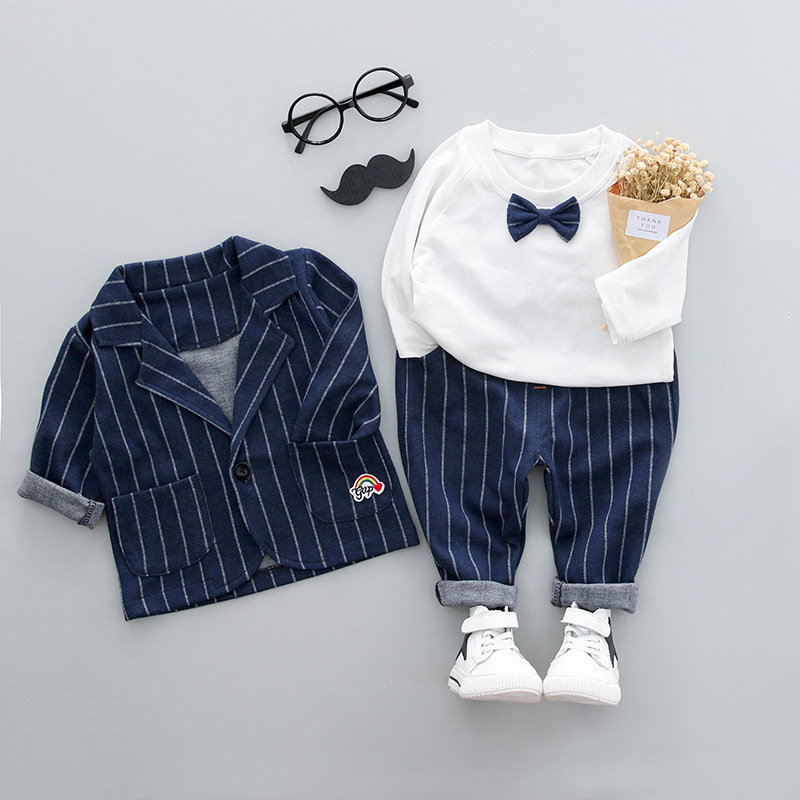 Three-Piece Striped Baby Coat Children's Suit