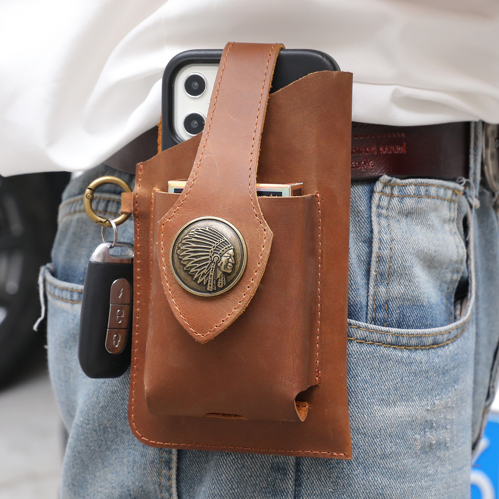 Leather Phone Bag With Leather Belt