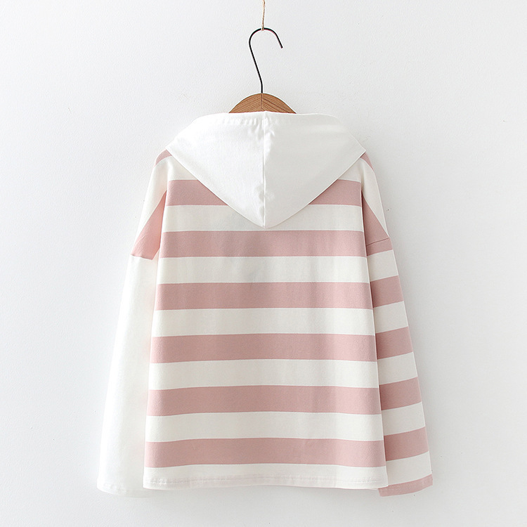 Sweet Cartoon Striped Print Sweatshirt Hoodie - Image 4