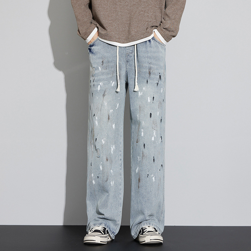 Men's Graffiti Retro Distressed Ruffle Jeans