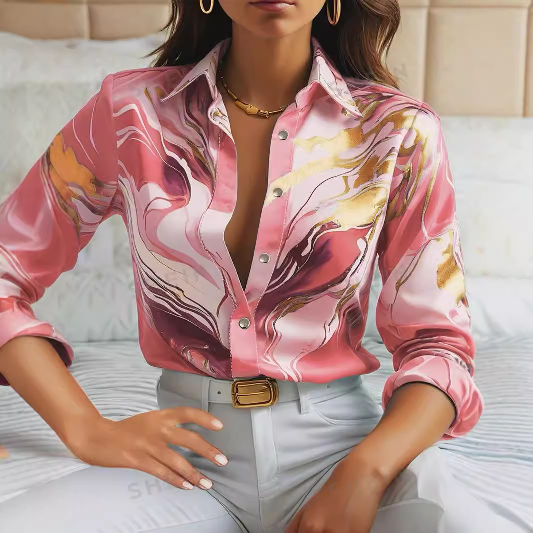 Long Sleeve Lapel Loose Button Shirt