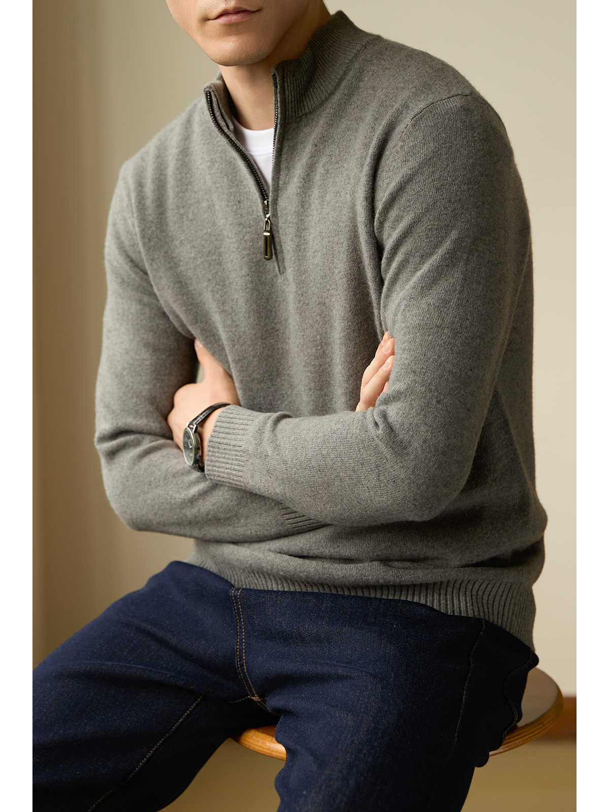 Pure Wool Stand Collar Thermal Sweater - Image 4