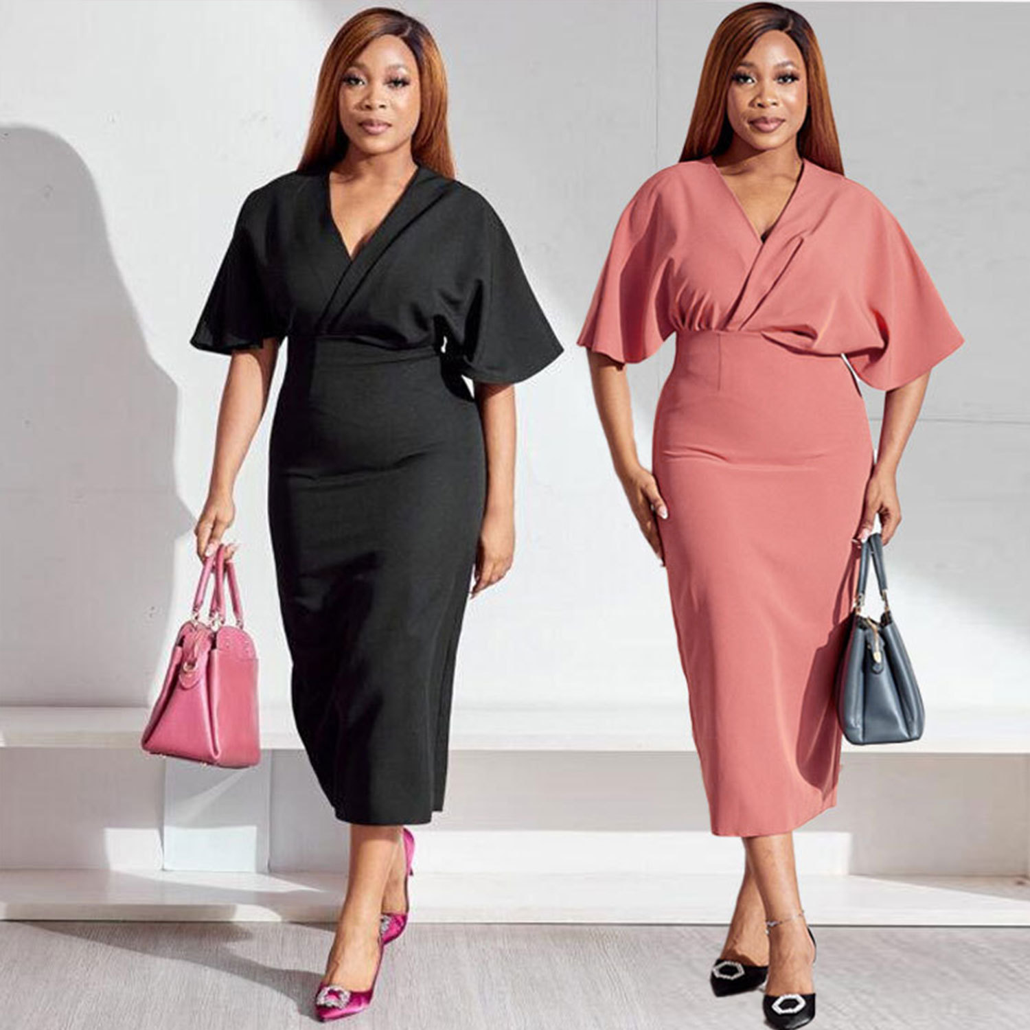 European Plus Size Solid Color Dress