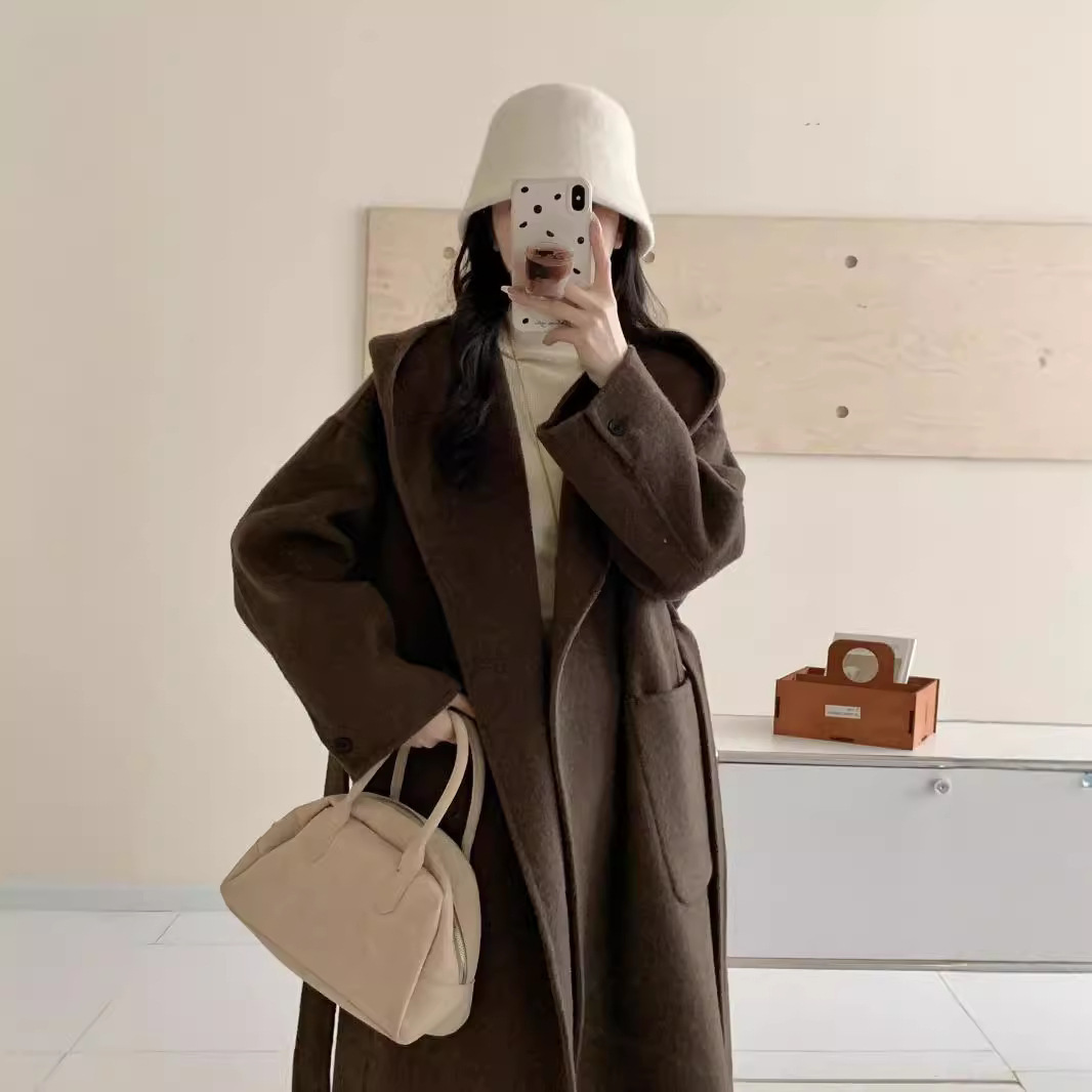 Solid Color Hooded Wool Overcoat - Image 8