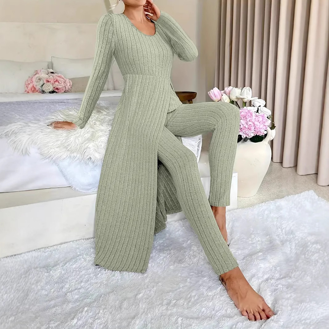 Crew Neck Split Long Sleeve Two-piece Set - Image 7