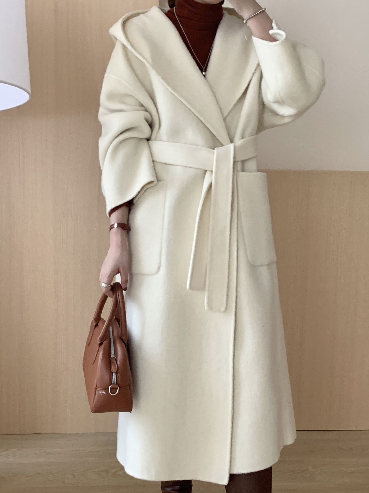 Solid Color Hooded Wool Overcoat - Image 6