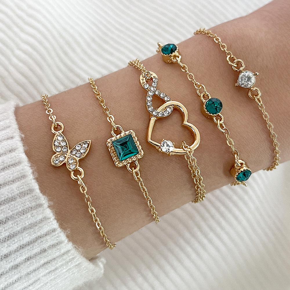 Bohemian 5pc Green Crystal Bracelet