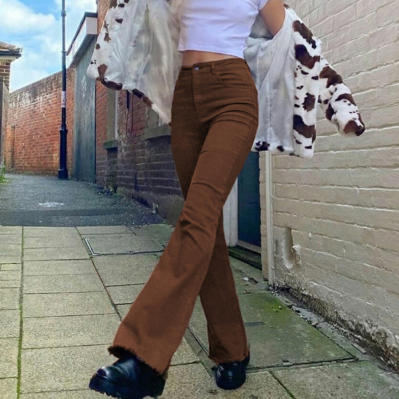 High Waist Brown Stretch Casual Pants - Image 3