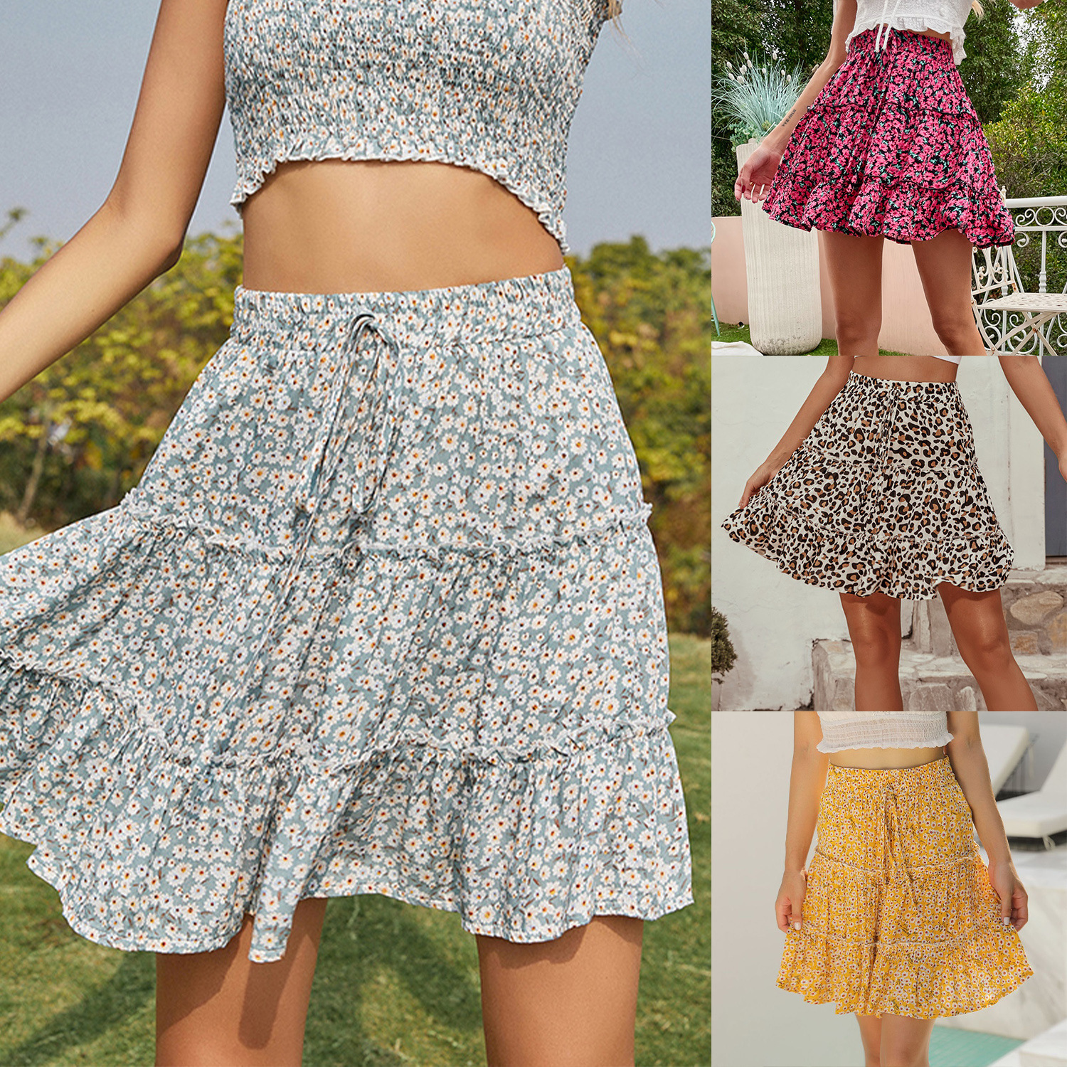 High Waist Floral Printed Beach A-Line Skirt