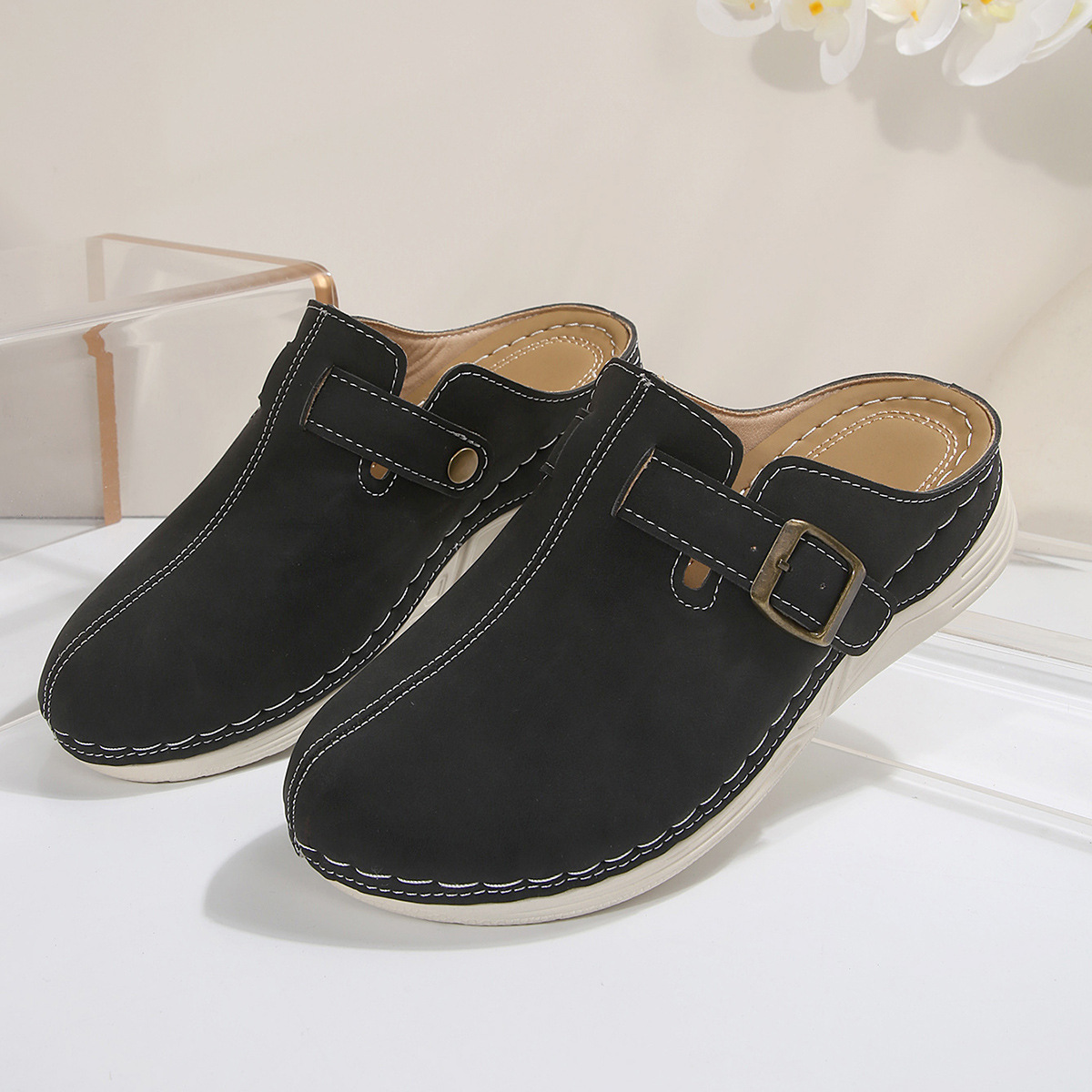 Women's Wedge Rivet Metal Buckle Slippers - Image 5