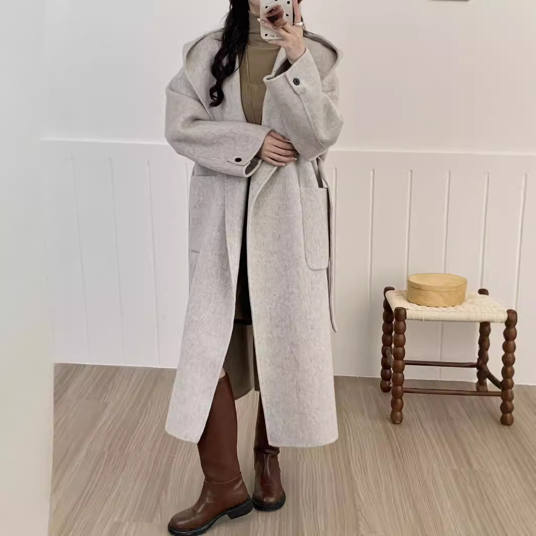 Solid Color Hooded Wool Overcoat - Image 7
