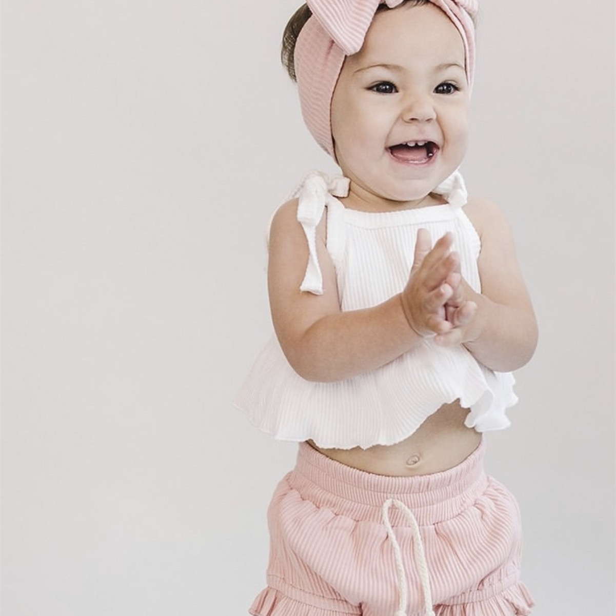 Girls' Baby Knitted Stripe Stretch Vest Shorts - Image 3