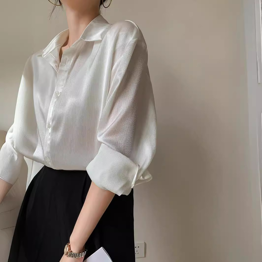 White Texture Satin Shirt - Image 5