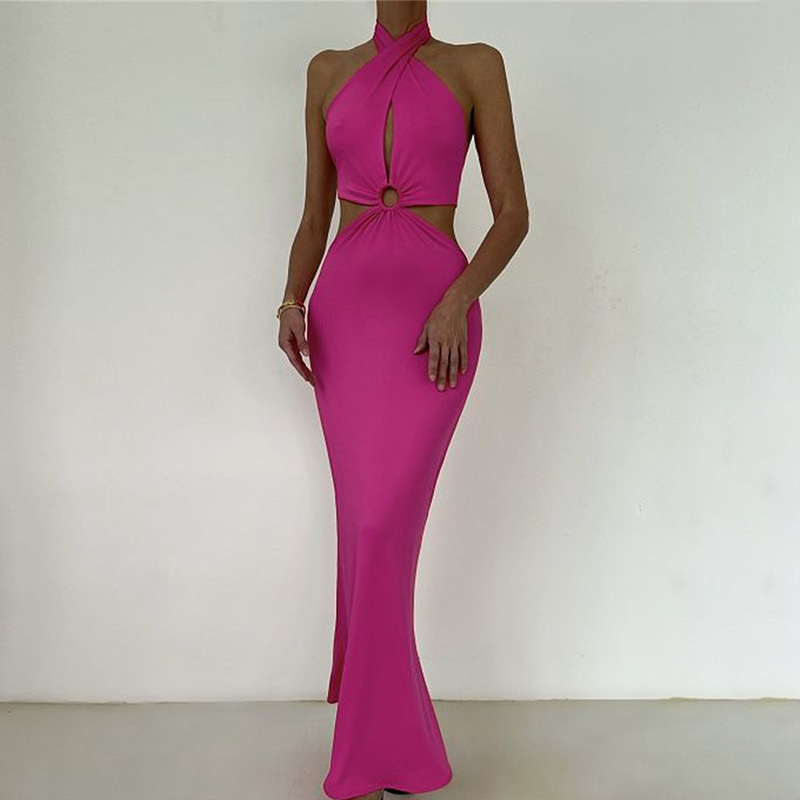 Stitching Neck Straps Backless Long Dress - Image 2