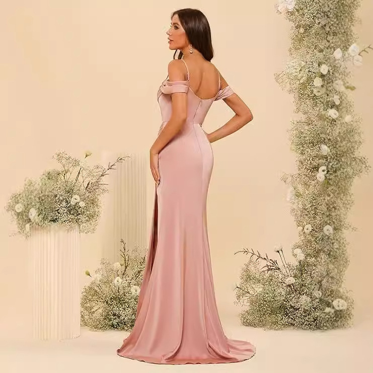 Off-The-Shoulder Satin Bridesmaid Corset Ball Gown - Image 9