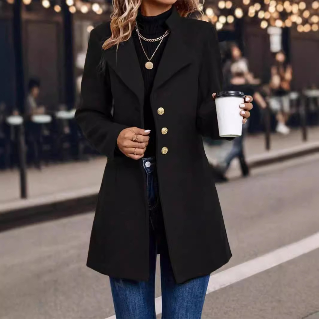 Solid Color Woolen Slim Outerwear Coat