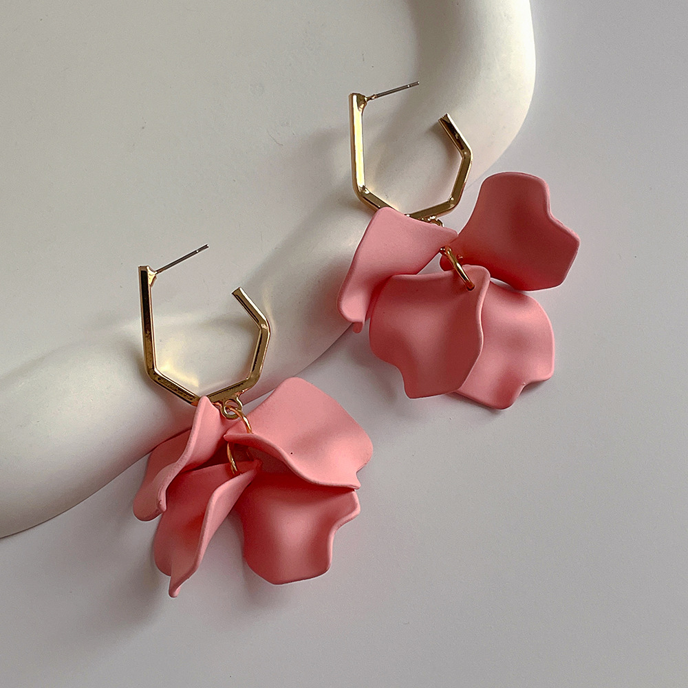 Rose Petal Long Exaggerated Earrings - Image 4