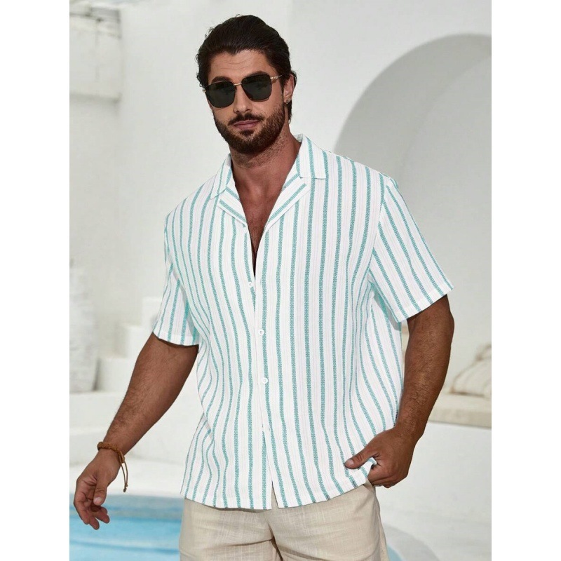3D Geometric Striped Color Short Sleeve Shirt - Image 9