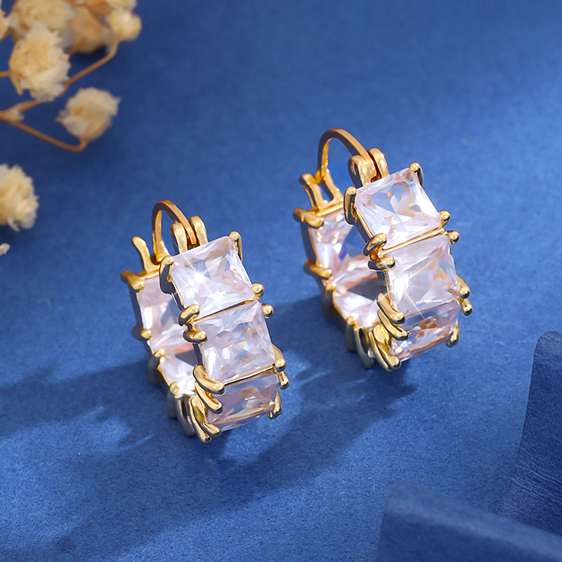 Micro-inlaid Square Zircon Design Earrings