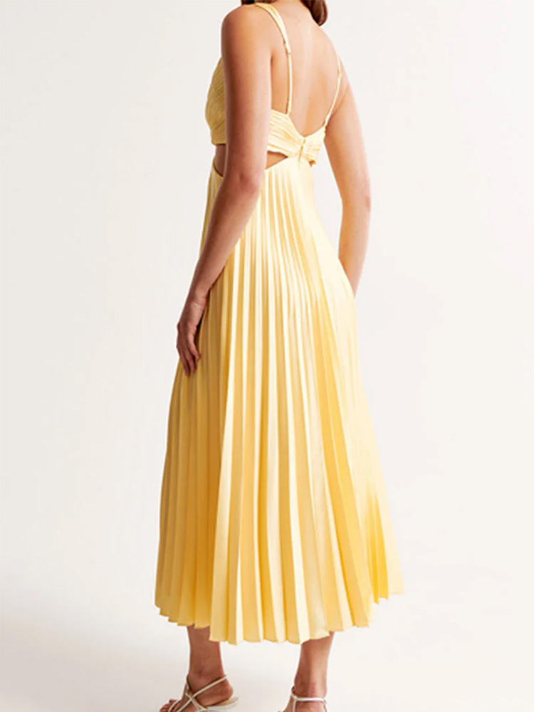 Ins Suspender Pleated With Hollow-waisted Long Dress - Image 6