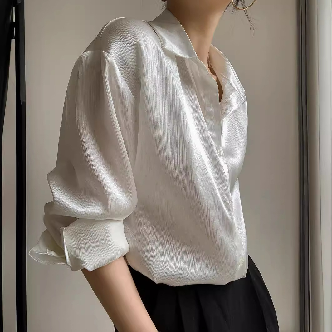White Texture Satin Shirt - Image 4