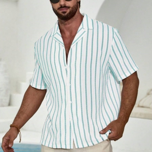 3D Geometric Striped Color Short Sleeve Shirt