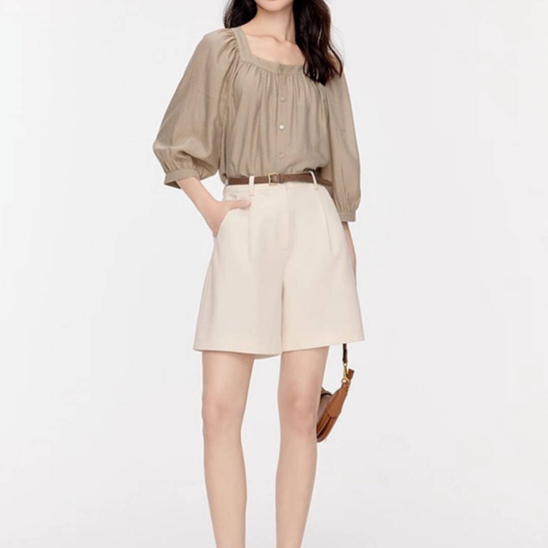 Square Collar Retro Pleating Shirt
