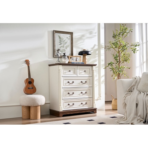 5 Drawer Dresser Chest With Base Wooden - Image 6