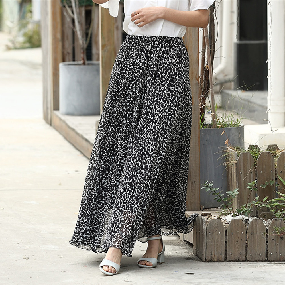 Floral High Waist Chiffon Midi Skirt