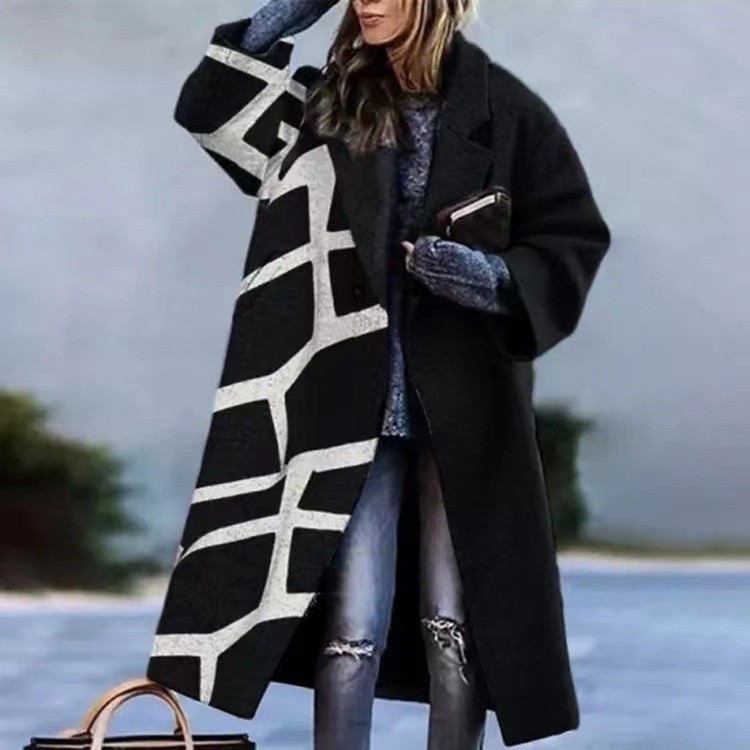 Women's Printed Dragon And Phoenix Woolen Coat - Image 3