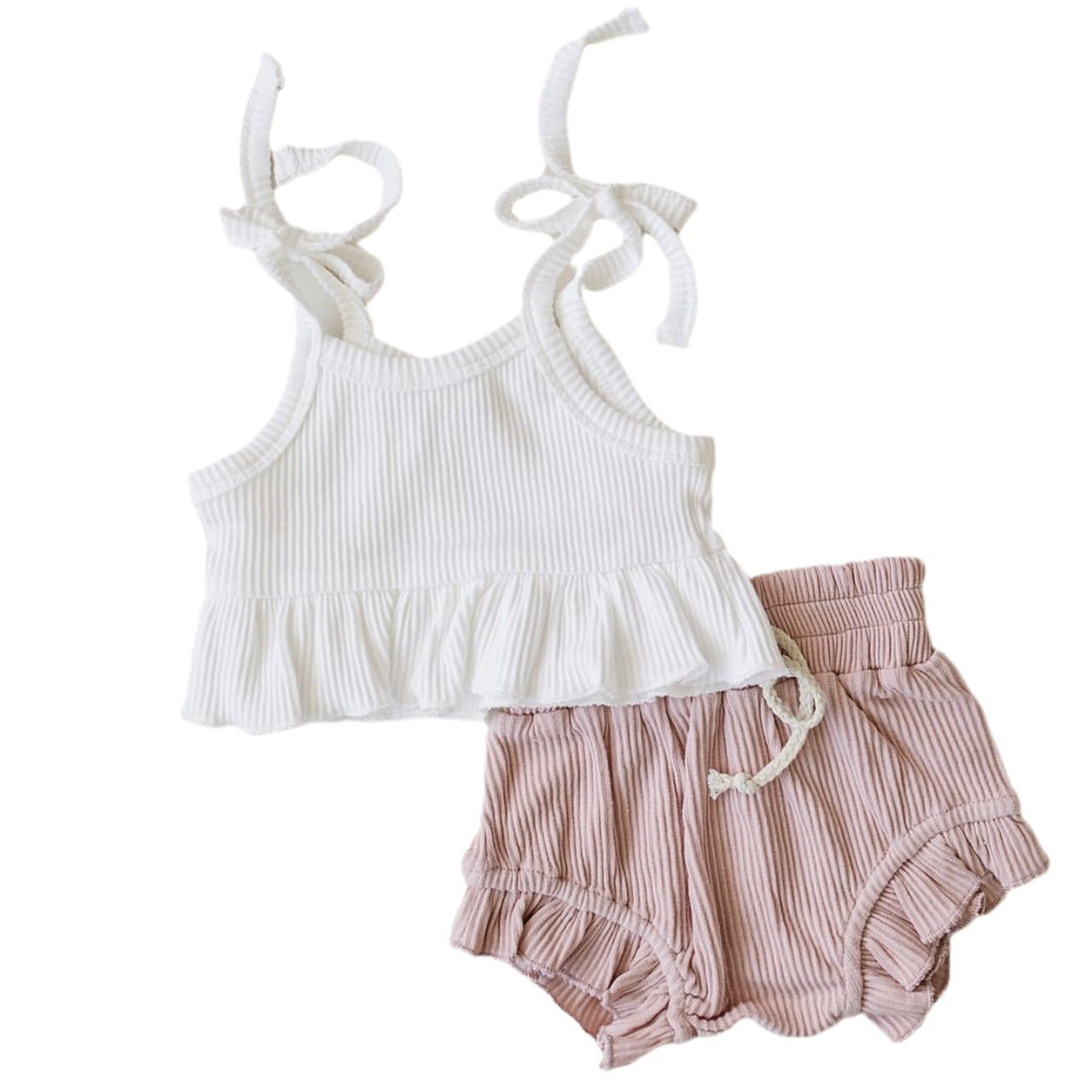 Girls' Baby Knitted Stripe Stretch Vest Shorts - Image 4