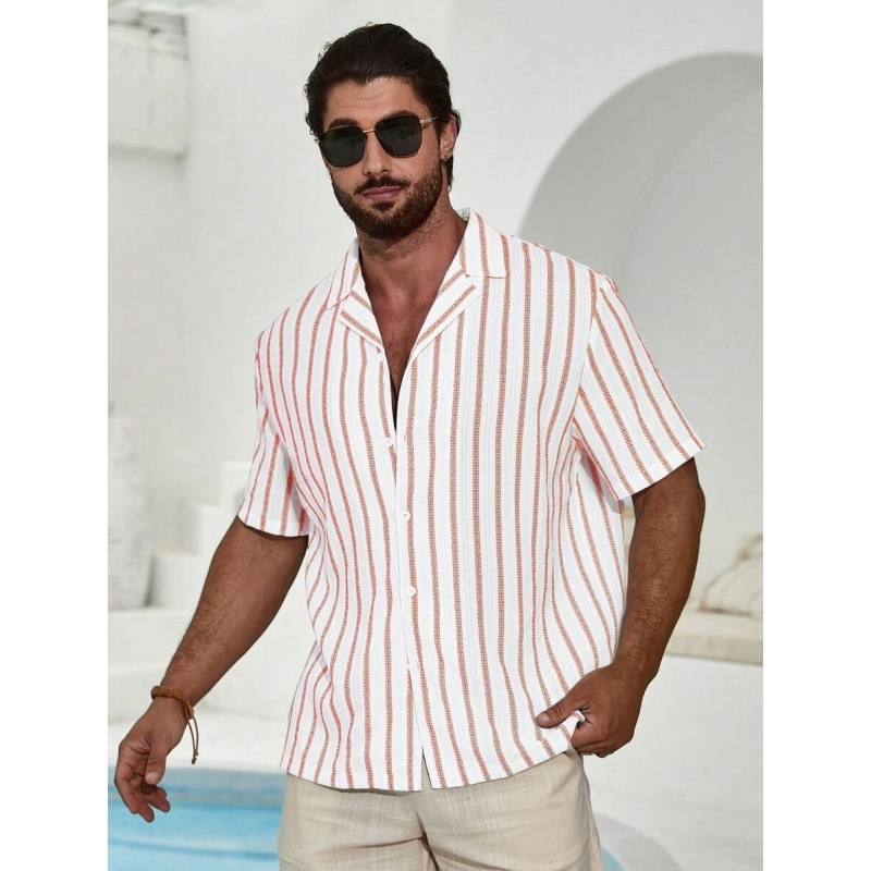3D Geometric Striped Color Short Sleeve Shirt - Image 8
