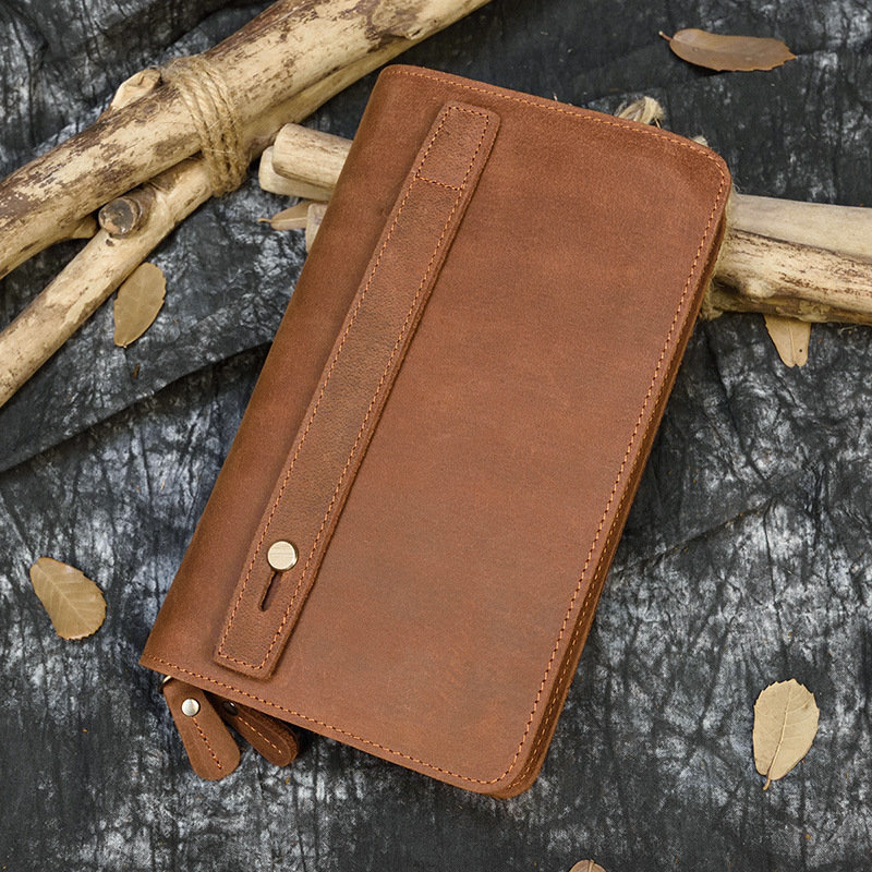 Crazy Horse Leather Double Zip Clutch