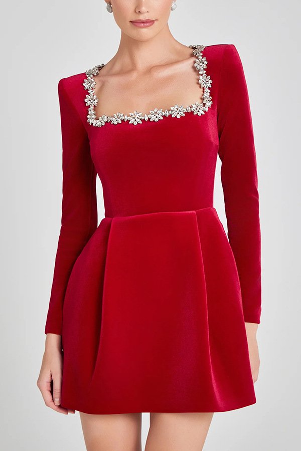 Elegant Flowers Rhinestone Design Dress - Image 5
