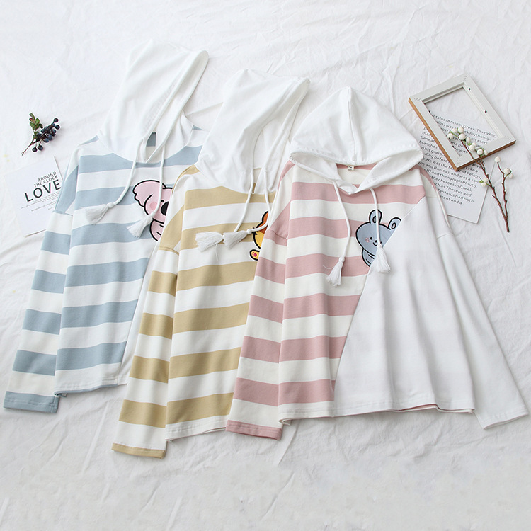 Sweet Cartoon Striped Print Sweatshirt Hoodie - Image 3