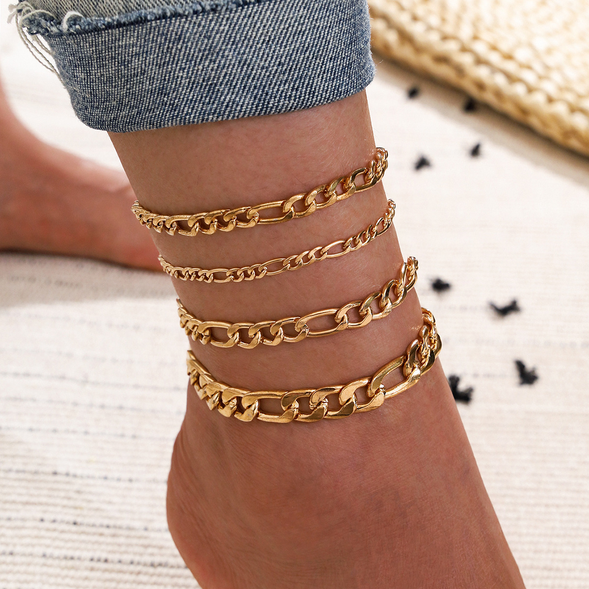 5 Pcs Fashion Heart Crystal Key Anklets - Image 2