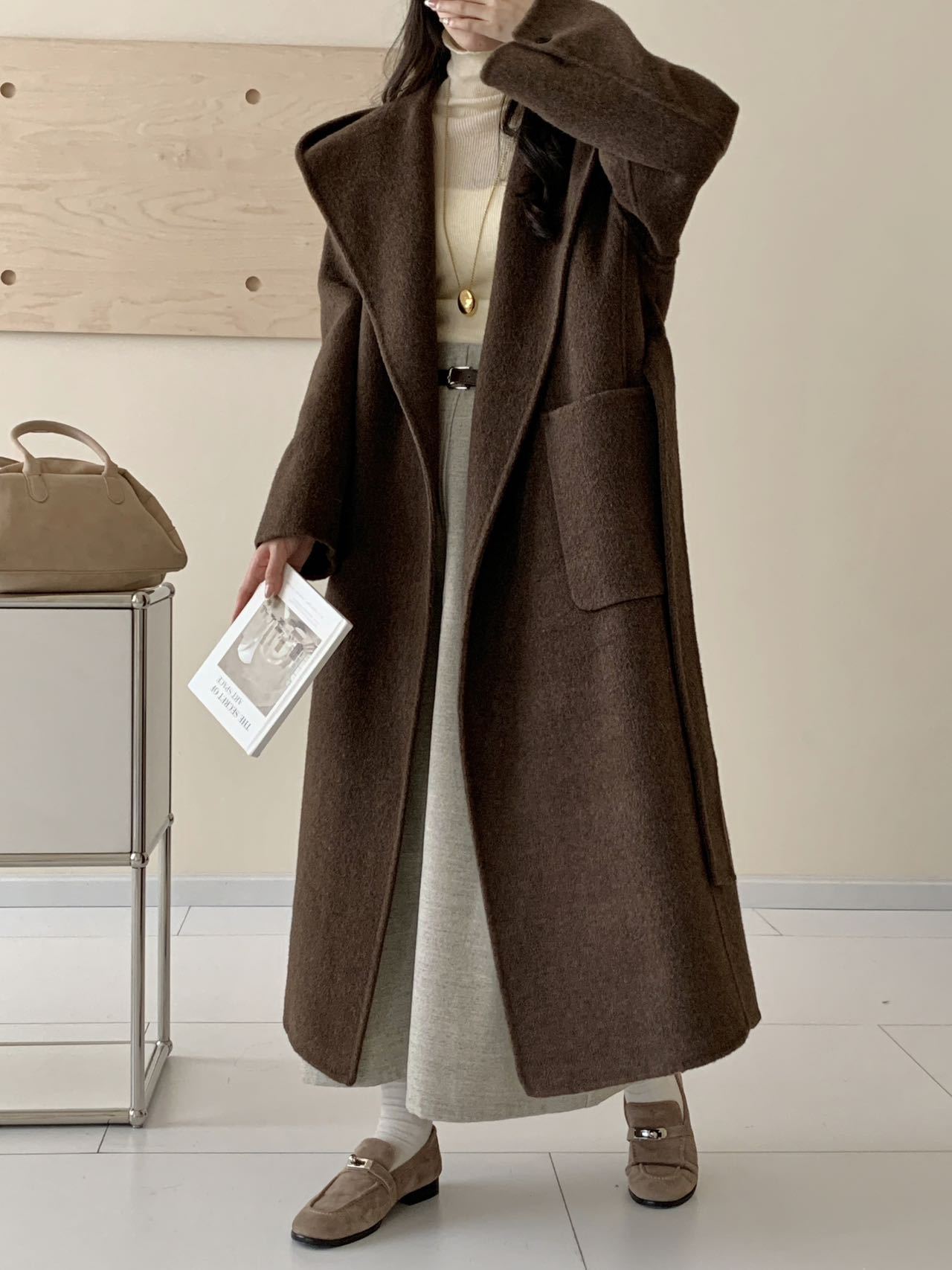 Solid Color Hooded Wool Overcoat - Image 5
