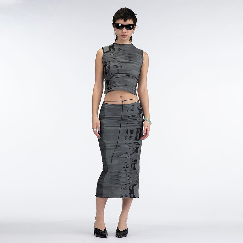 Sleeveless Crew Neck Cutout Tank Top Mid Skirts