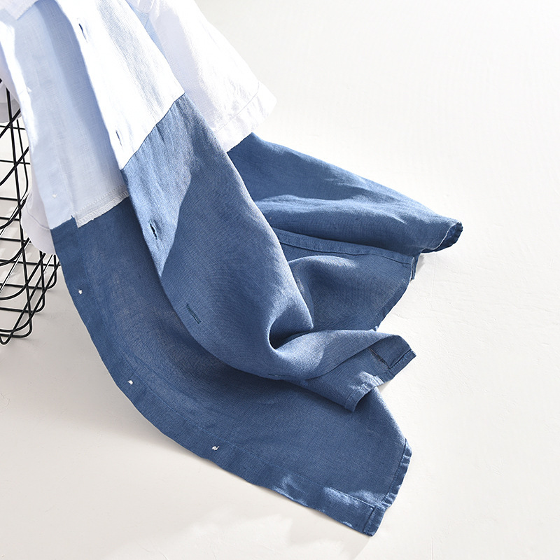 Short Sleeve Men's Patchwork Linen Shirt - Image 4