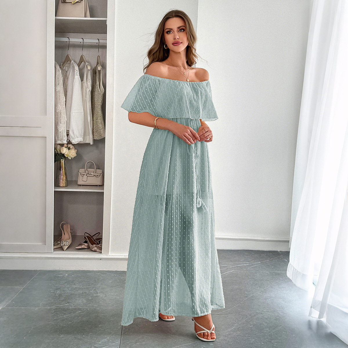 Off-Shoulder Semi-Transparent Slim Fit Dress - Image 3