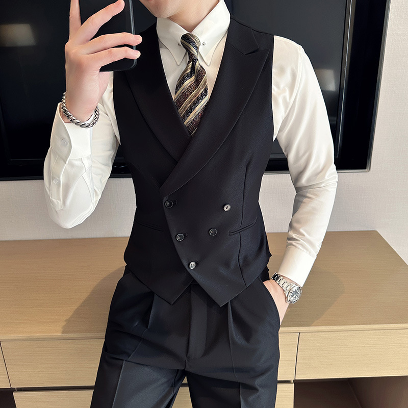 Slim Double-Breasted Closure Collar Vest Pants Suit - Image 3