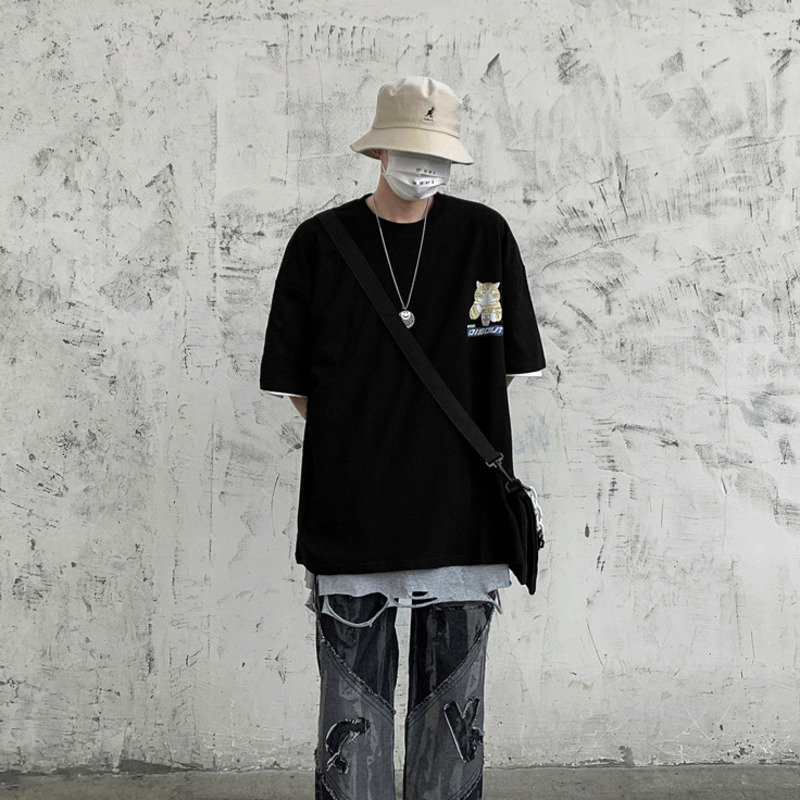 Loose Half Sleeve Cat Print T-Shirt For Men