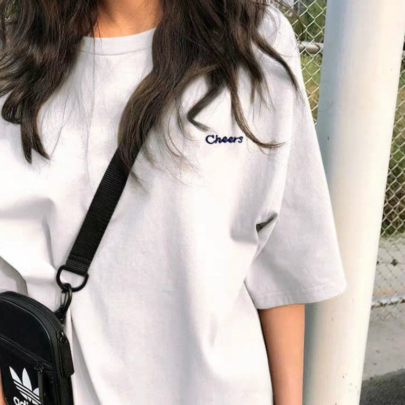 Loose Casual Letter Embroidery Top
